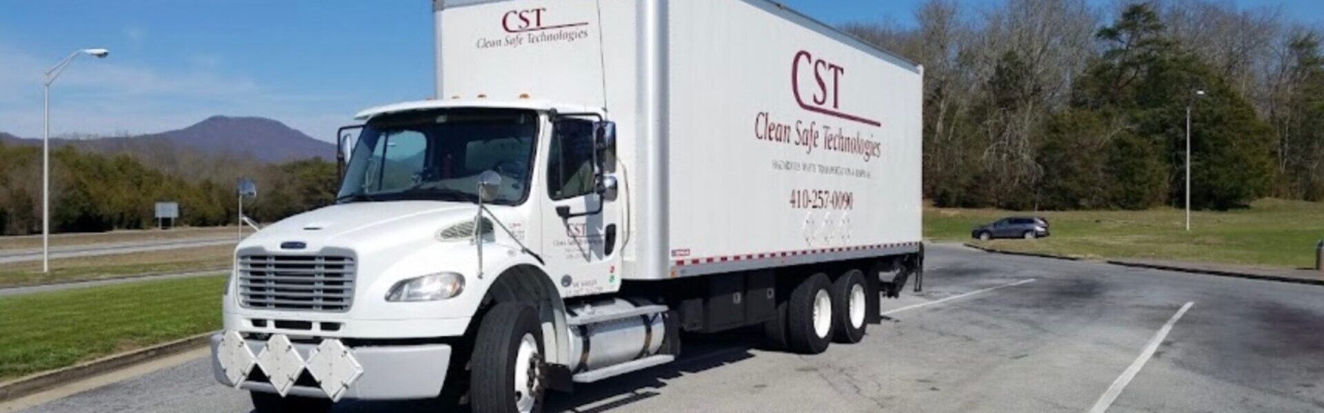 A white colored Clean safe technologies truck