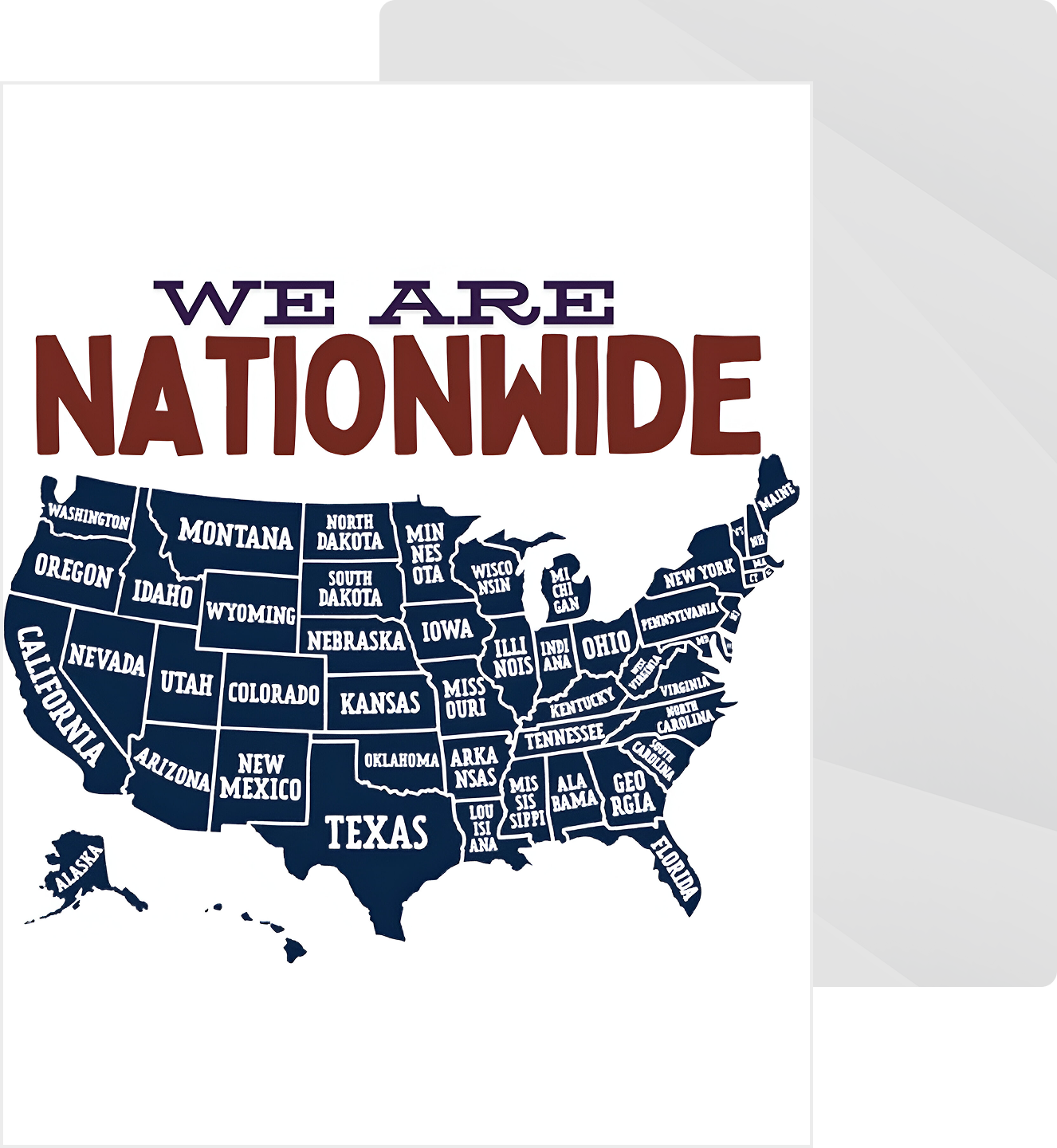 task7 A map of the united states with words " we are nationwide ".